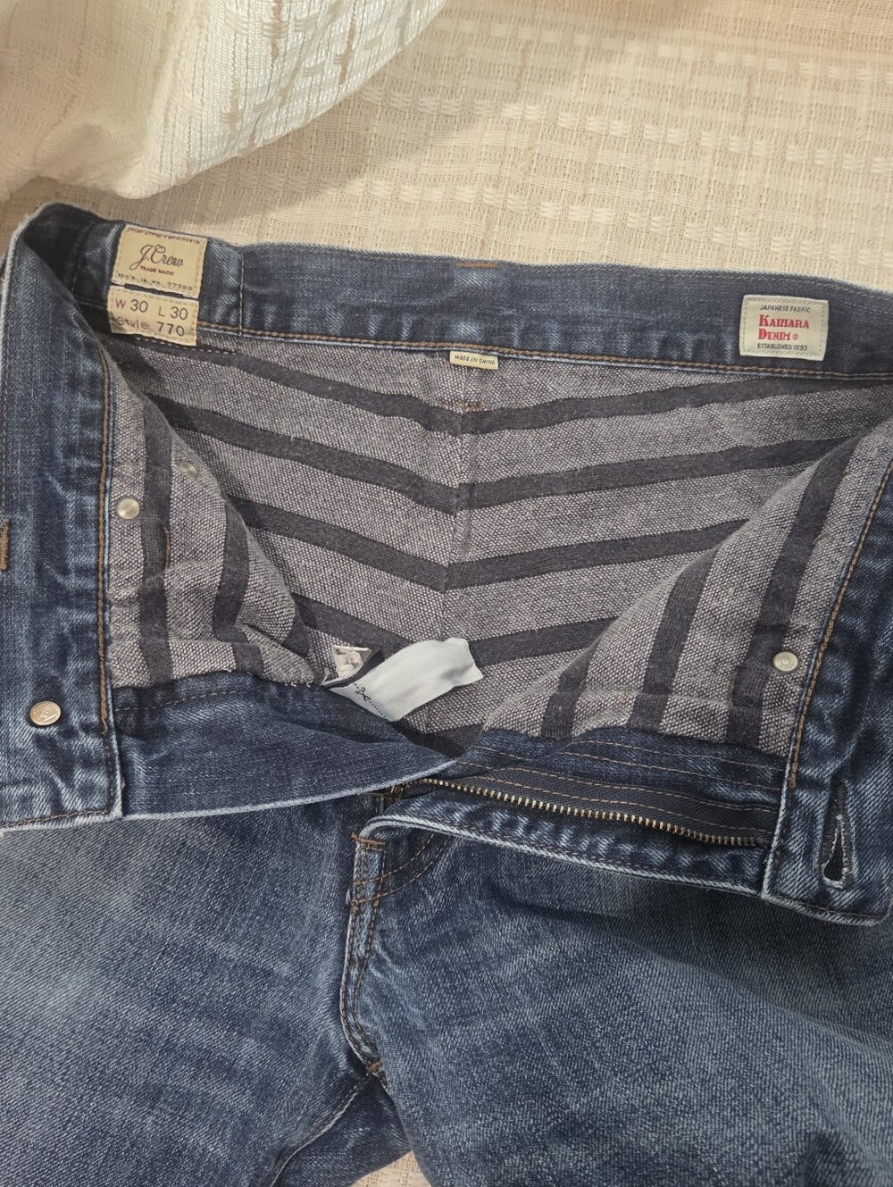J.Crew 770 Slim Straight Jeans Mens 30x30 Kaihara Japanese Denim Flannel Lined D